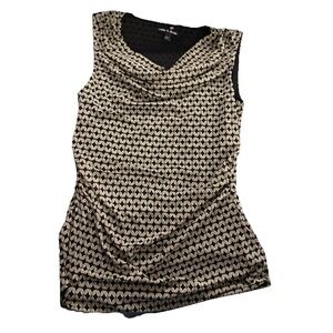 Cable & Gauge L sleeveless top cowl neck tan Black geometric Classic Capsule